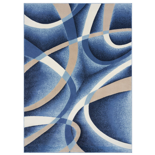 Wrought Studio Kallum Abstract Blue/White Area Rug & Reviews Wayfair